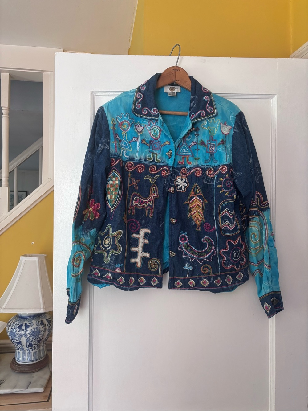 Vtg Sandy Starkman Turquoise Embroidered Denim Jacket